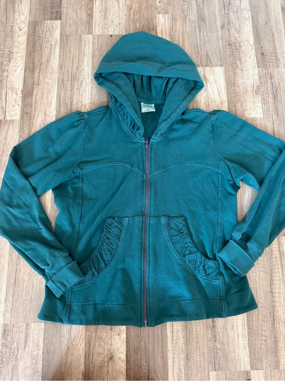 Women's Teal Hooded Zip Jacket with feminine accents
